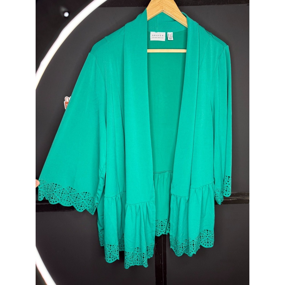 Susan Graver Regular Liquid Knit Tiered Laser Cut Car Dragonfly Jade ,sz 1X #18" - Picture 5 of 11